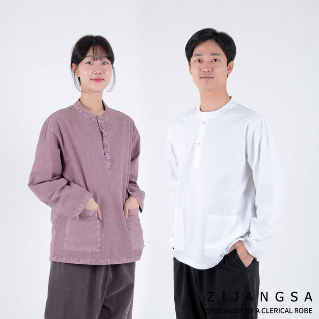 [10065] (공용) 20수 단추 티 상의 / 남여 봄가을 생활한복 개량한복 법복 절복 지장사