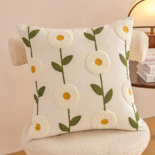 서플라이랩 핸드메이드 꽃자수 쇼파쿠션 국산솜 포함, 옵션2. 하얀풀꽃