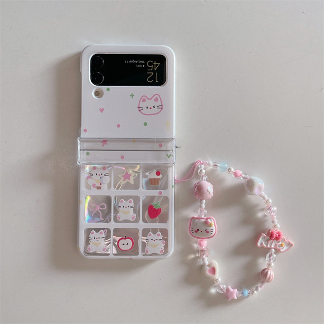 더홀릭 Z플립 4 5 6 7 귀여운 냥냥이 힌지보호 스트랩 케이스
