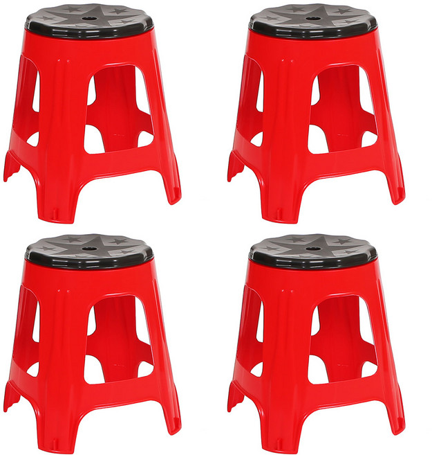 지오리빙 야외용 플라스틱 회전의자 4개 세트 간이 야외 포장마차 편의점, 레드