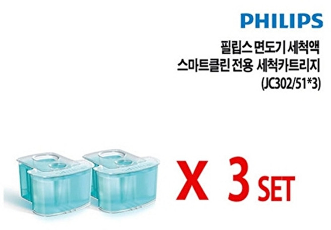 필립스 [필립스] 면도기 세척액 스마트클린 전용 세척카트리지 JC302/51 6개입, 없음, 혼합