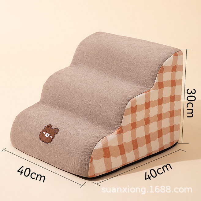 中小型犬防滑海綿爬梯 可上床沙發寵物樓梯, 1個, 棕色小熊;三階小號