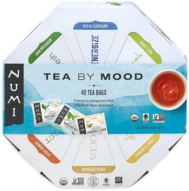 Numi 오가닉 티 선물 세트 블랙 그린 메이트 루이보스 및 허브 티 총 45개