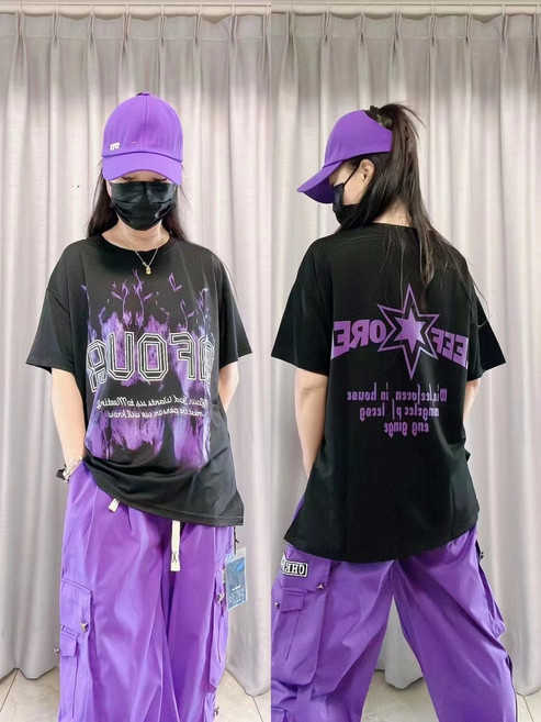 상하의세트 여름 스트리트 댄스복 세트 반팔 상의 루즈핏 팬츠 편안한 캐주얼 스타일