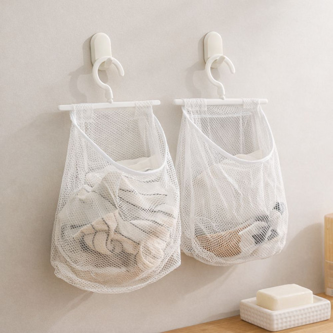 Ssoa 걸이형 메쉬 수납망 2개세트 속옷 양말 다용도 정리 보관, 화이트, 2개