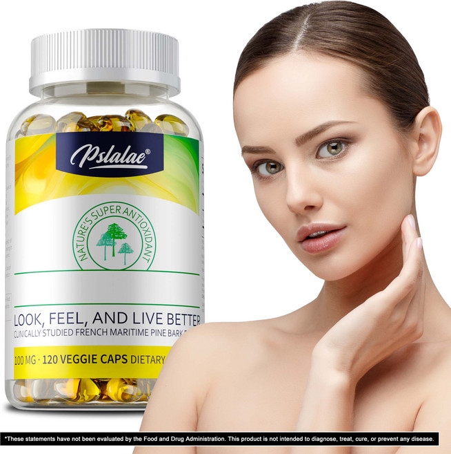 강력한 항산화 및 항염 특성으로 알려진 프로안토시아니딘이 함유된 100mg 소나무 껍질 추출물은 심혈관 건강 피부 건강 인지 기능 등을 지원할 수 있습니다., 1개, 60정