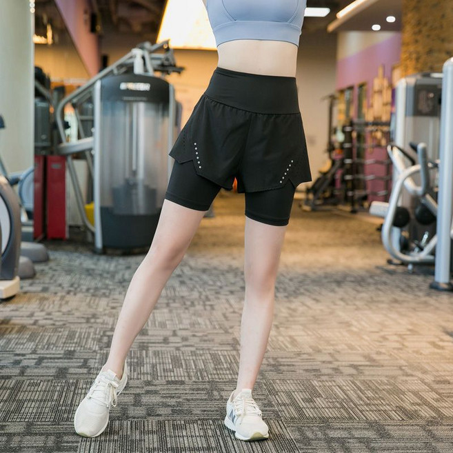 트레이닝바지 여 빅사이즈 가짜 투피스 반바지 속건 배기 피트니스 반바지 포켓 요가 5부 팬츠YODDS696949