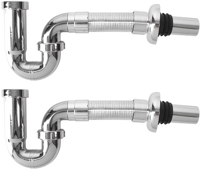 국산 세면대 벽면(P형) 배수트랩 2개입 세트, 1개