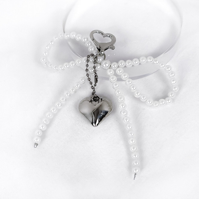 에고샵 하트참 진주리본 키링 커플템 발레코어 하트, 1개, 03 진주리본