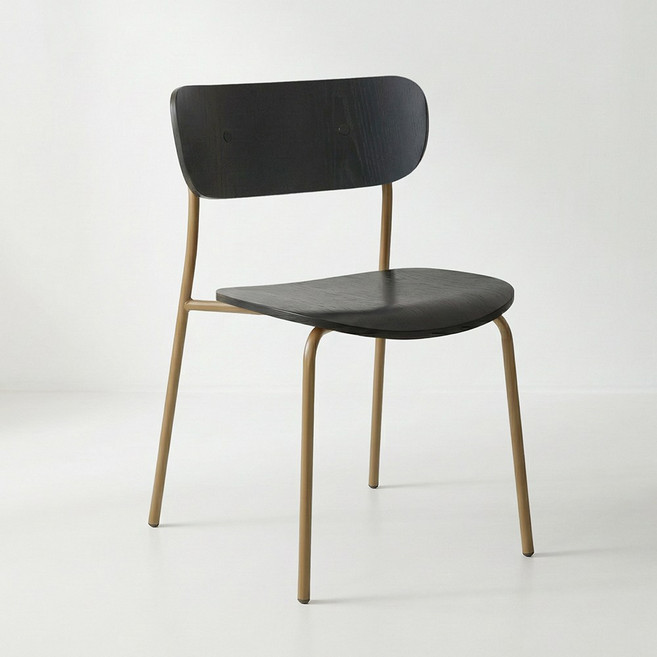 퍼니인어스 론드 모던 목방석 철제 카페 식탁의자 인테리어 스틸 체어, 브론즈_블랙