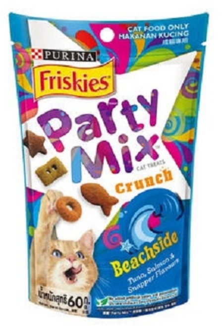 Friskies 喜躍 PartyMix 香酥餅 60g 貓零食 酥脆美味 滿足貓咪的味蕾, 海洋鮮味, 藍包, 1包