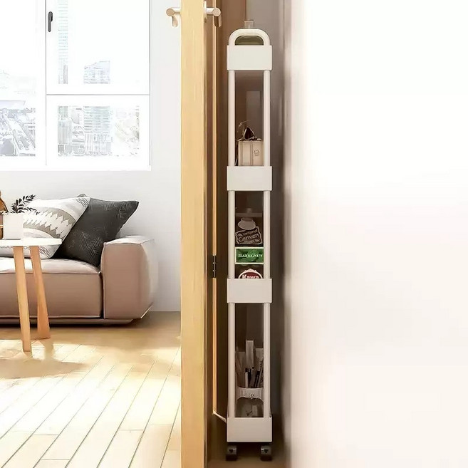 냉장고 틈새 수납 철제 폭 10cm 문 뒤 폭이 좁은 슬림 수납함 이동식 정리장, 블랙 3단 폭 9x길이 50x휠 폭 10