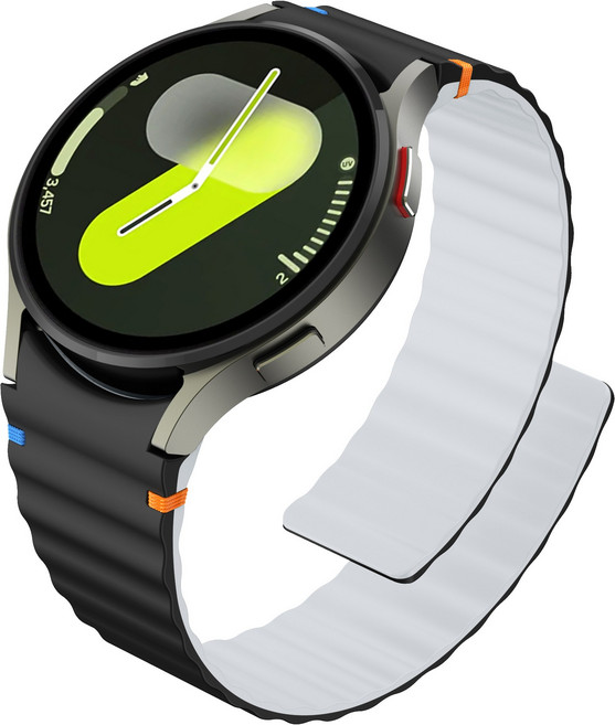 갤럭시워치7/6/5/4호환 실리콘 마그네틱 스트랩 컬러풀한 스티치 디자인, 블랙 그레이