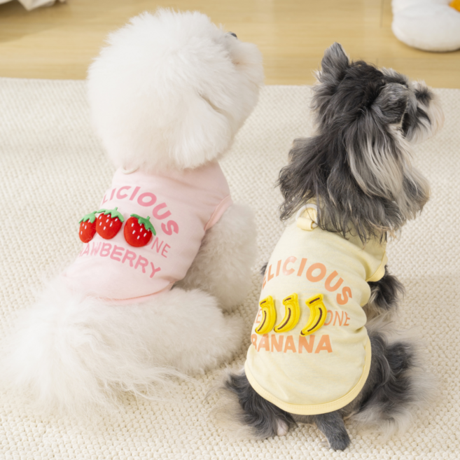 넥스트엣지 펫파션 입체 과일 D링 딸기 바나나 강아지 티셔츠 애견옷, 1개, 밀키 핑크