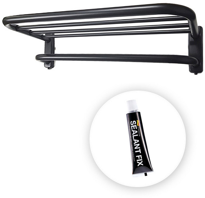 바스원 무타공 국산 2단 선반 수건걸이, 블랙, 1개