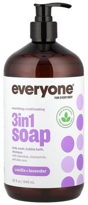 Everyone 쓰리인원 비누 바디 워시 거품 목욕 샴푸 바닐라 + 라벤더 946ml(32fl oz), Everyone쓰리인원비누바디워시거품목욕샴푸바닐라라벤더, 1개, 946ml