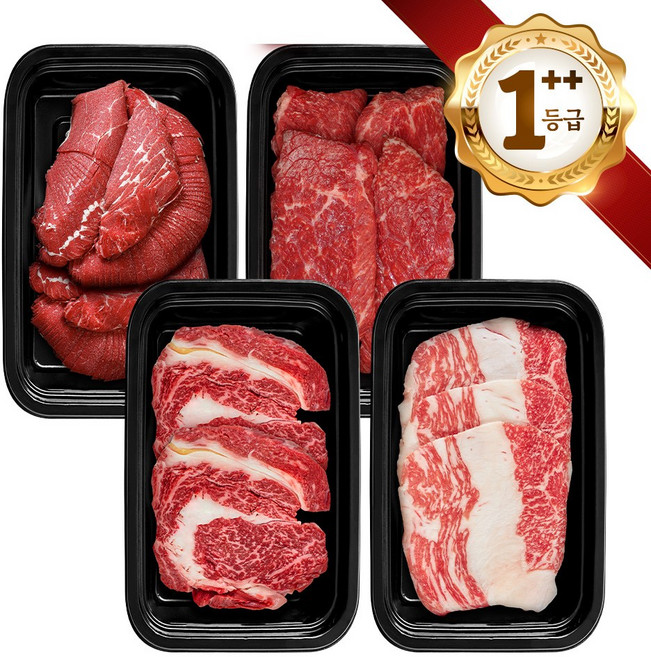쿠가[냉장냉동] 횡성한우 어사품 1++등급 구이 정육 혼합 4구 5호(총1.2kg)근내지방도7이상[구성 등심+차돌박이+불고기+국거리], 1개