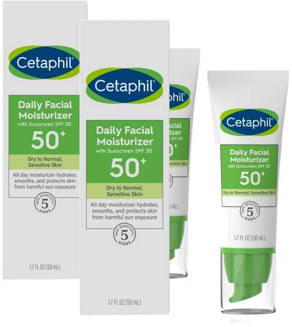 Cetaphil 세타필 데일리 페이셜 모이스처라이저 브로드 스펙트럼 SPF50 50ml 2팩 - 쿠팡