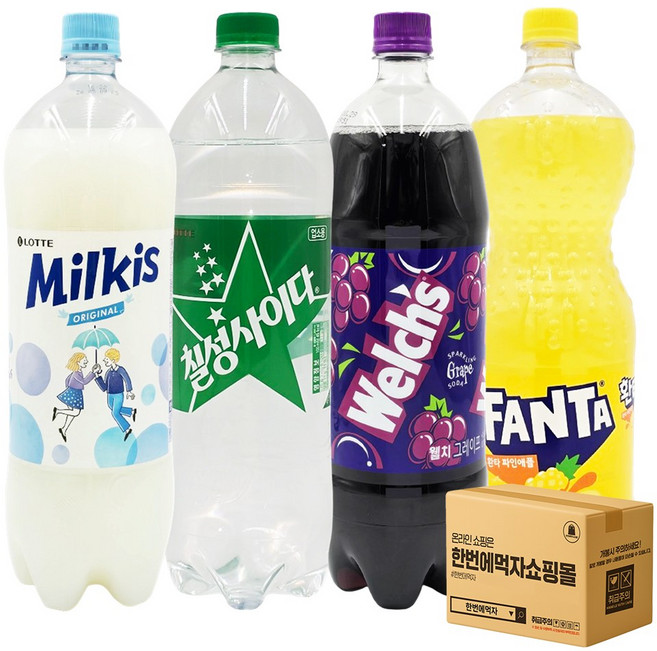 [한번에먹자] 1.25-1.5L 음료수 혼합세트 / 칠성사이다 업소 + 밀키스 + 환타 파인애플 + 웰치스 포도 / 각1개씩 총4페페트, 4개, 1.25L