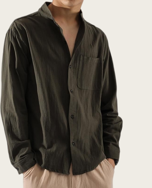 Makone 남성 솔리드 심플 셔츠 루즈핏 린넨 캐주얼 톱