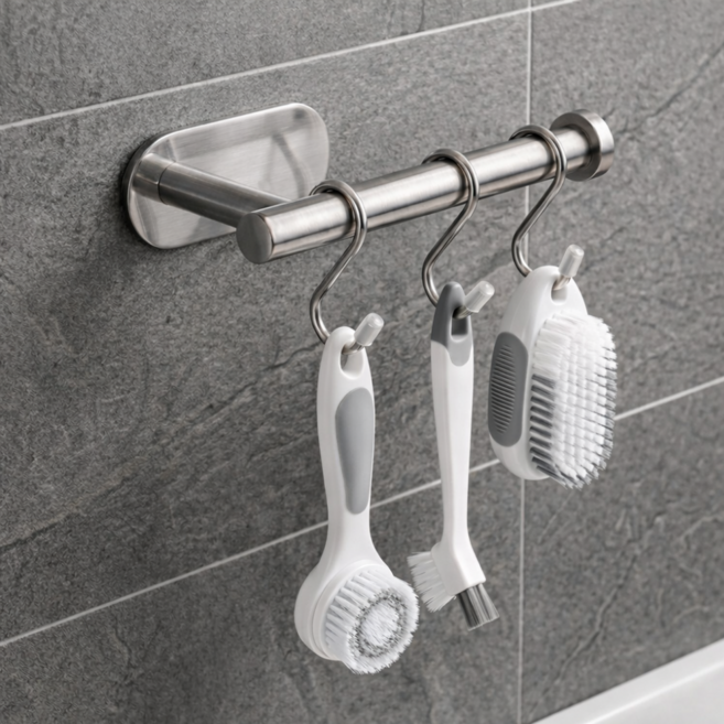 다붐 청소도구 걸이 무타공 스텐 반무광, 반무광 실버, 1개