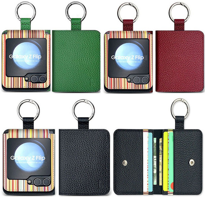 Z플립7 SM-F766N / F766NZKEKOO / F766NK-512 천연가죽 카드 지갑 링고리 스트랩 휴대폰 포켓 케이스 EDFKJFZ