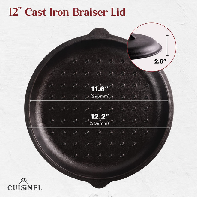 Cuisinel 주철 뚜껑 12인치 롯지 스킬렛 프라이팬 브레이저 호환 실리콘 손잡이 포함, 1개, 30.48cm