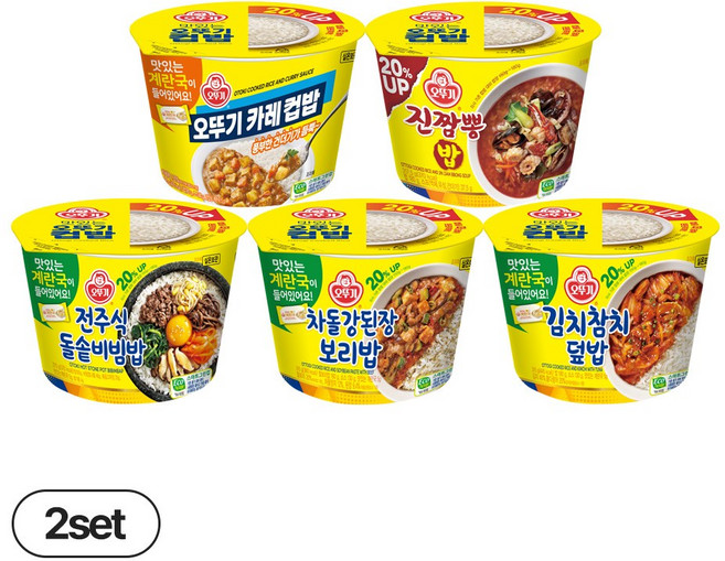 오뚜기 컵밥 5종 각 2개 김치참치+차돌강된장보리밥+전주식돌솥비빔밥+진짬뽕+오뚜기카레, 1세트, 2.863kg
