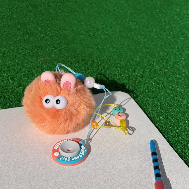 골프티걸이 폼폼이 털먼지+버디링+롱티 티꽂이 악세사리 티고리 캐디용품 필드용품, 오렌지, 1개