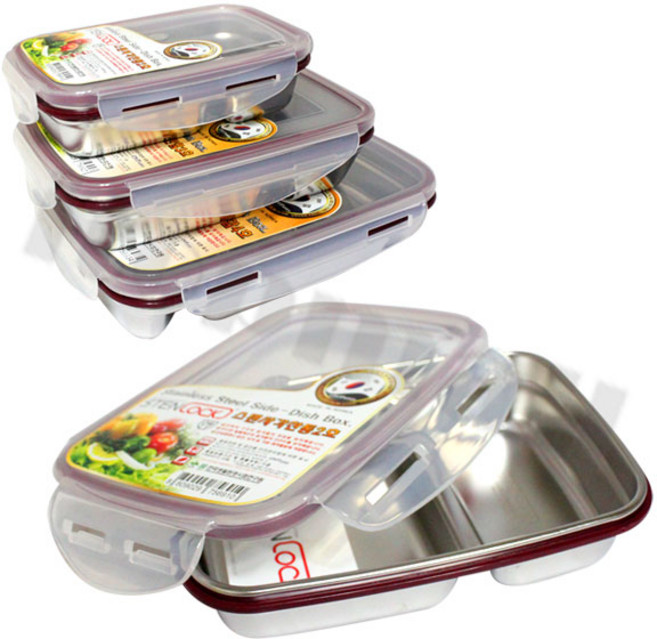 씨엔티 스텐락 스텐 사각 찬합 4호 5호 도시락 나눔 밀폐용기 반찬 통, 1개