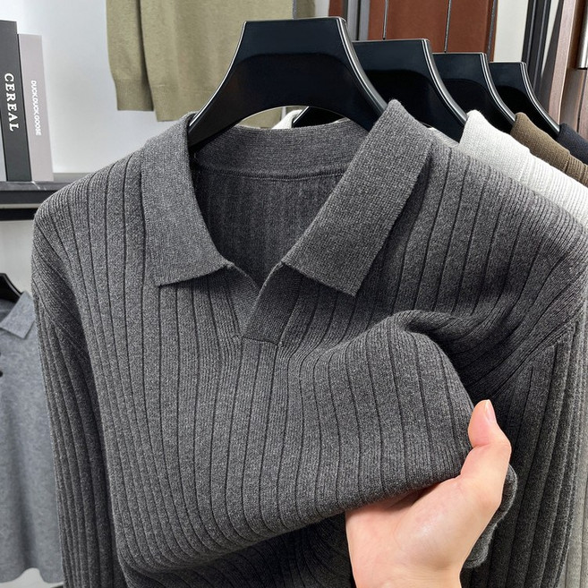 미스터먼쇼 남자 골지 카라 니트 긴팔티