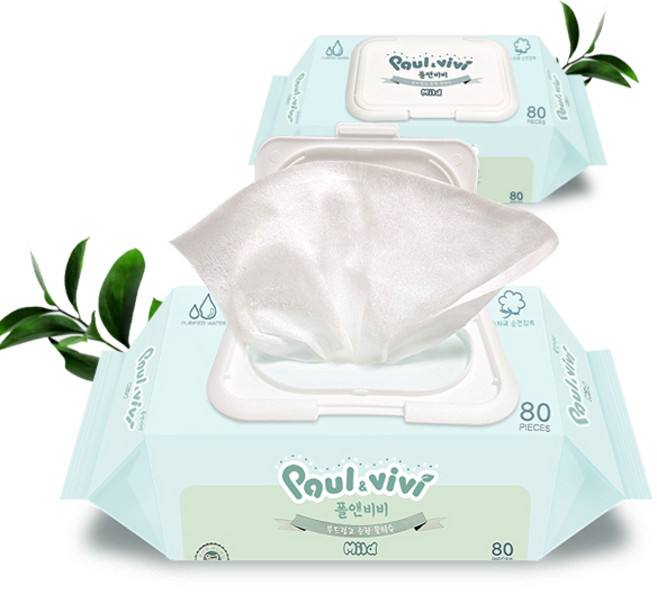 폴앤비비 물티슈 마일드 캡형 80매 도톰한 순면감촉 아기물티슈, 20개