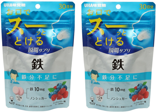UHA 味覺糖 鐵質補充錠 綜合莓果口味 10mg, 2包, 60錠