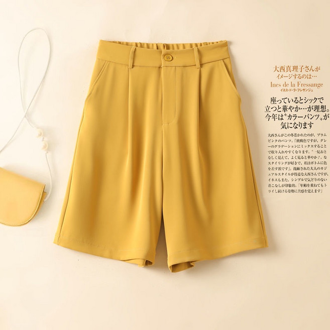 寬鬆休閒闊腿褲 高腰直筒A字顯瘦五分褲 女生夏季西裝短褲