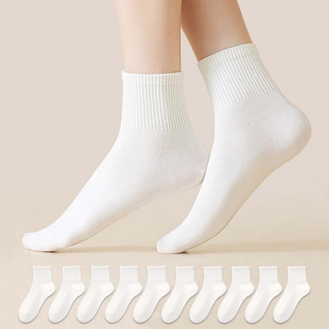 루즈벨 베이직 무지 골지 중목 양말 10켤레 세트