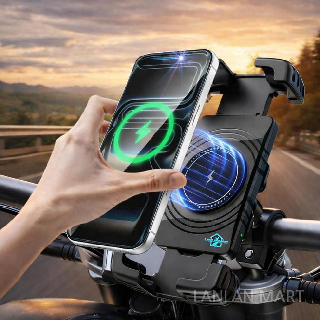 오토바이 핸드폰 거치대 진동방지 자전거 휴대폰 바이크 그립 무선 충전 배달, 블랙-A모델 기본