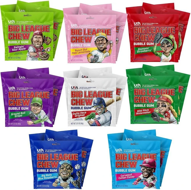빅 리그 츄 벌크 야구 껌 버라이어티 팩 2 12 패킷에 담긴 7가지 맛 블루 그레이프 버블 껌 소프트볼, Variety, 1 Count (Pa of 5), 1 - 쿠팡