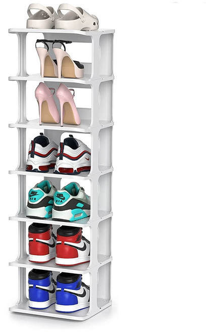 SAIVEINA 다용도 프리 콤비네이션 신발 정리함 욕실 현관 침대밑 사용가능 쌓을 수 있는 6단 슬림 신발 선반, 그레이, 1개