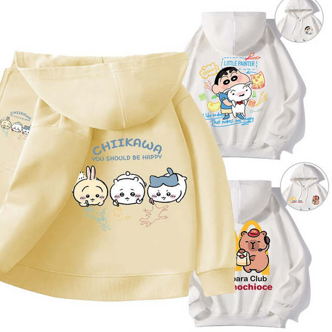 짱구 흰둥이 카피바라 맥도날드 후드티 150-160 키즈 치이카와 옷 먼작귀 집업 후드 티셔츠