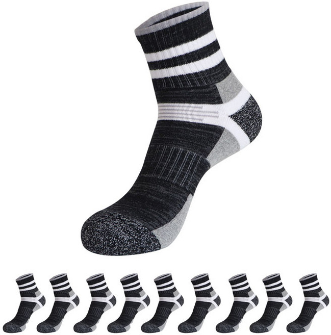 PRS 남성용 빅사이즈 큰발 왕발 산악 트래킹 두꺼운 이중쿠션 등산양말 10켤레, 1세트, 그레이 10족