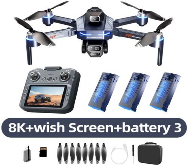 샤오미 GT8 드론 8K 전문가용 듀얼 카메라 GPS FPV 브러시리스 모터 옵티컬 플로우 호버링 접이식 쿼드콥터 4K RC 드론 장난감, 3)Blue-8k-Battery3
