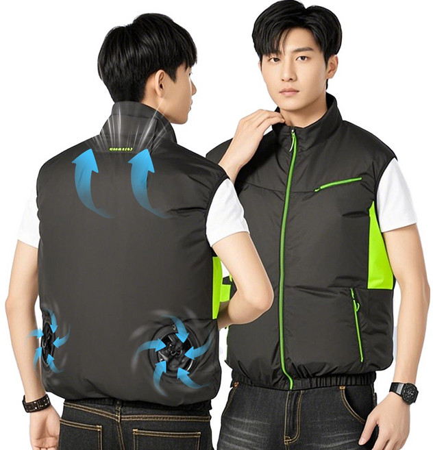 RYNOVEX 에어컨 선풍기 조끼 오토바이 배달 라이더 여름 에어 쿨링 바람 5V 3단 조절, 블랙