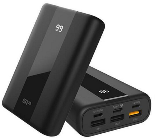 SP廣穎電通 QS55 20000mAh 行動電源 PD快充 QC3.0 輕量便攜 電量顯示, 黑色