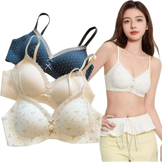 IEDUOS 여성 주니어 노와이어 심리스 브라 3종세트 고등학생 대학생 15-25세 소녀 브래지어 속옷