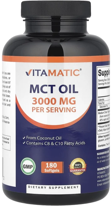 Vitamatic MCT오일 3000mg 소프트젤 180정(소프트젤 1정당 1000mg), VitamaticMCT오일3000mg소프트젤180정소프, 1개, 180정 - 쿠팡