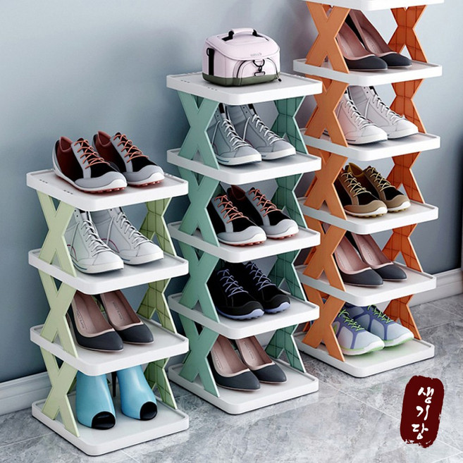 생기당 좁은 현관 신발정리대 신발장 4단 6단 슈즈랙, 블루, 1개