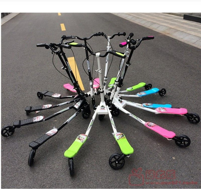 세발 킥보드 접이식 트라이더보드 성인용 묘기 스쿠터 폴딩 퀵보드 3발, 핑크 소형, 1개