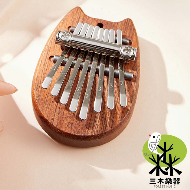 三木樂器 8音迷你木製卡林巴琴 兒童樂器, 1個, 貓咪