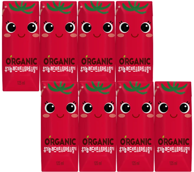 오가닉 레드비트 & 토마토 & 딸기 주스, 125ml, 8개 - 쿠팡