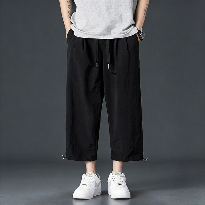 2026 남성 여름 초특가 빅사이즈 8부 바지 아이스실크 냉감 밴딩 바지 와이드 스트레이 얇은 캐주얼트 반바지 팬츠